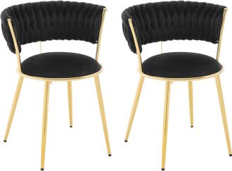 Woltu 2x Sillas De Comedor Modernas De Terciopelo Sillas De Cocina Tapizadas Con Patas De Metal Para Sal&oacute;n, Negro - Woltu