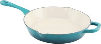 Crock-pot Artisan 12 in. Round Enameled Cast Iron Skillet in Teal Ombre