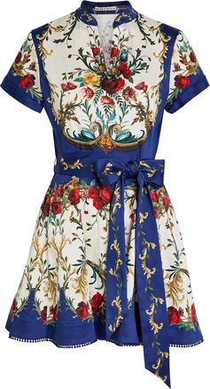 Alice & Olivia Lucy Floral Print Cotton-blend Mini Shirt Dress - Multicoloured - 10 (UK14 / L)