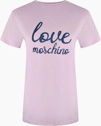 Love Moschino Womens Love Moschino Cursive Logo Pink T-Shirt - Size: 18/16