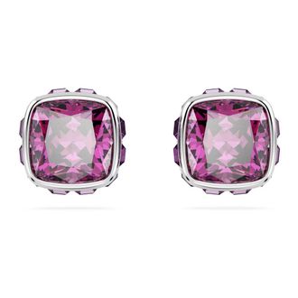 Swarovski Oorbellen met vierkante geboortesteen - Dames - Accessoires - Paars - Maat: ONE Size