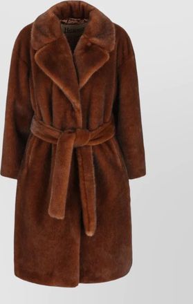 Herno long faux fur coat belted waist