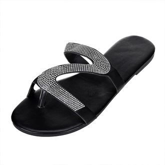 Generic Sandals For Women Flat Rhinestone Slides Glitter Diamante Flip Flops Breathable Split-Toe Summer Slippers Lightweight Slip On Beach Shoes Casual Rome 