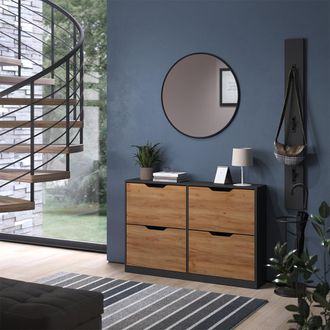 Vicco Zapatera Abatible Luca, Antracita/roble Dorado, 116 X 77 Cm Con 2x2 Compartimentos Abatibles, Vicco