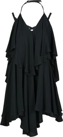 Dondup Zijdeblend Korte Jurk met Gedraaide Rug - Dames - Korte kleedjes - Zwart - L - Kleedjes