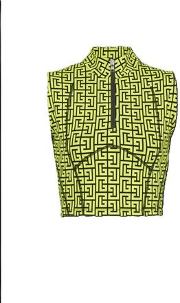 Balmain Womens Black Neon Yellow Monogram Crop Top, Size XS