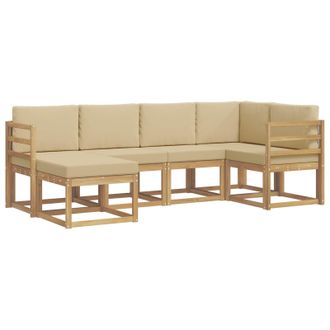 vidaXL Conjunto De Sof&aacute;s De Exterior Con Coj&iacute;n 6 Pcs Y Beige Poli&eacute;ster Vidaxl
