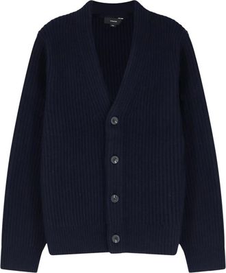 Vince V-hals vest met knoopsluiting en ribbelpatroon - Heren - Vesten - Blauw - S - Wol - Truien & Vesten