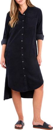 Wash Lab Denim Chill Out High-Low Corduroy Shirtdress in Sleek Black at Nordstrom, Size X-Small