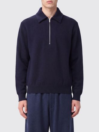 Jil Sander Felpa in misto lana e cotone con mezza zip e logo ricamato