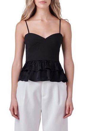 endless rose Mixed Media Layered Ruffle Camisole in Black at Nordstrom Rack, Size X-Small