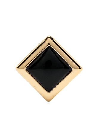 Self Portrait Black Enamel Gold Square Earrings