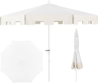 Jonathan Y Designs Baiona 9 ft. Classic MidCentury Market Patio Umbrella with UV Protection, Auto-Tilt, Crank and Wind Vent in White/cream at Nordstrom