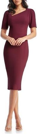 Dress The Population Ruth Asymmetric Neck Midi Dress in Burgundy at Nordstrom Rack, Size Large