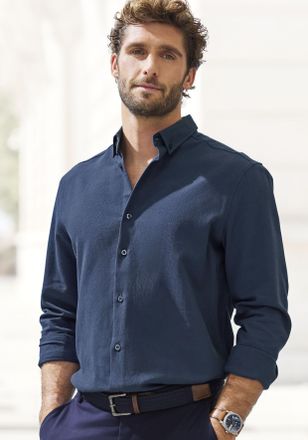 H.I.S Langarmhemd H.I.S Regular Fit, Herren, Gr. XXL (45/46), N-Gr, blau (dunkelblau), Web, Obermaterial: 100% Baumwolle, unifarben, regular fit, Rundhals, 