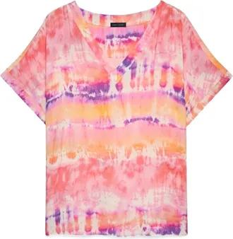 Fiorella Rubino Overhemden, Dames, Roze, 4Xl, Tie-dye Viscose Blouse