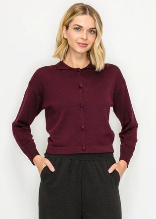 YAL New York Cropped Button Cardigan in Wine