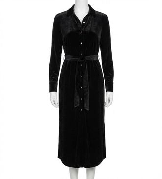 Faherty Stretch Silk Velvet Riley Midi Dress In Black