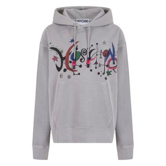 Moschino Hoodies, male, Gray, Size: 2XL Hooded Sweatshirt with Flower Embroidery