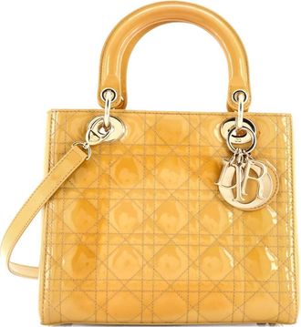 Dior Lady Dior Bag Cannage Quilt Patent Medium satchel - Geel