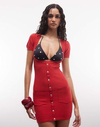 Frankies Bikinis X Jennie Kim - Vestito corto in maglia traforata rossa-Rosso