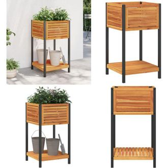 vidaXL Fioriera con Ripiano 45x45x80 cm in Legno Acacia e Acciaio - Fioriera da giardino - Fioriera da interno