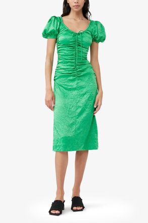 Ganni Green Crinkled Satin Midi Dress - Size 32