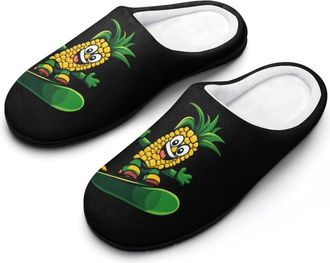 Generic Corn Riding on Snowboard Funny Mens Slippers Cotton Warm House Shoes Memory Foam Sandals Print Size 7-14