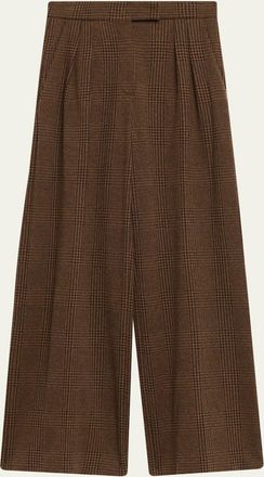 Max Mara Ponza Check Wool Pleated Wide-Leg Pants