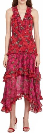 Saloni Jolie-B Midi Dress In 2351/2352-Magenta Rosebud/r