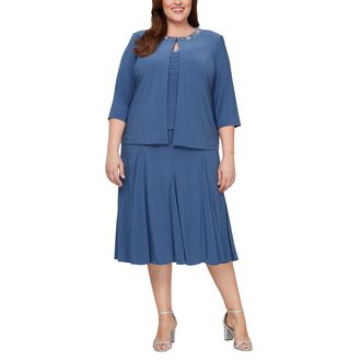 Alex Evenings Womens 2 Piece Tea Length Jacket Dress with Sequin Beaded Trim, Wedgewood, 10 Petite