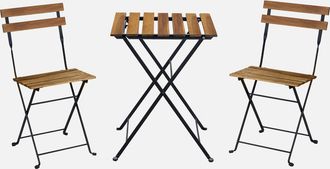 Sweeek Sweeek - Mesa Bistro Plegable Madera Y Metal Con 2 Sillas, Malaga, Negro, 54x55x71 Cm