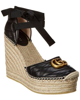 Gucci GG Leather Platform Wedge Espadrille