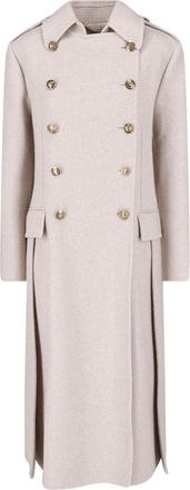 Ermanno Scervino Cream Double-Breasted Wool-Blend Coat