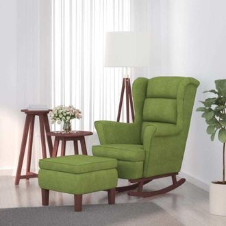 vidaXL Vidaxl - Sill&oacute;n Mecedora Patas Madera Y Taburete Terciopelo Verde Claro
