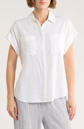 Caslon Double Pocket Linen Blend Camp Shirt in White at Nordstrom Rack, Size X-Small