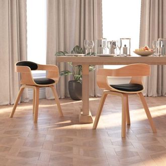 vidaXL Sillas De Comedor 2 Uds Madera Curvada Y Cuero Sint&eacute;tico Negro Vidaxl