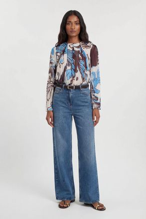 Karen Millen Womens Paisley Blue Pleated Woven Blouse - Floral - Size 12 UK