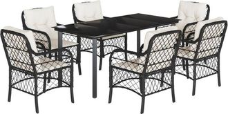 vidaXL Set De Comedor De Jard&iacute;n 7 Pzas Y Cojines Rat&aacute;n Sint&eacute;tico Negro Vidaxl