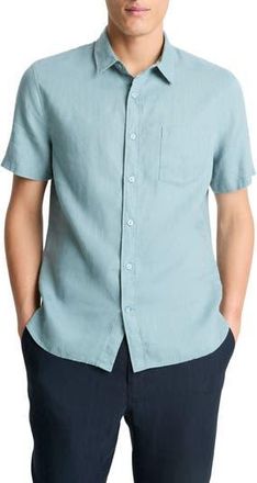 Vince Classic Fit Short Sleeve Linen Shirt in Lagoon at Nordstrom Rack, Size Xx-Large