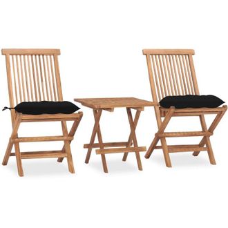 vidaXL Set Comedor De Jard&iacute;n Plegable 3 Piezas Madera De Teca Cojines Vidaxl
