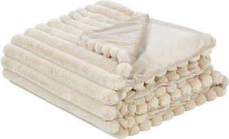 Beliani Colcha Decorativa De Tela Suave Dormitorio 150 X 200 Cm Beige Rakya