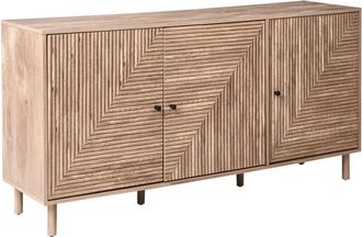 Beliani Aparador Moderno 3 Puertas Mdf Patas De Madera Maciza Estilo Escandinavo Marr&oacute;n Claro Ronge