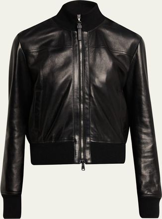 Brunello Cucinelli Turtleneck Leather Bomber Jacket