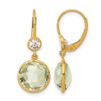 Diamond2Deal 14K Yellow Gold Green Quartz and White Topaz Drop Dangle Earrings