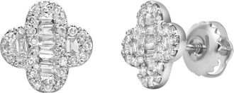 LuvMyJewelry Alina Baguette & Round-Cut Diamond Clover Stud Earrings in 14K Gold