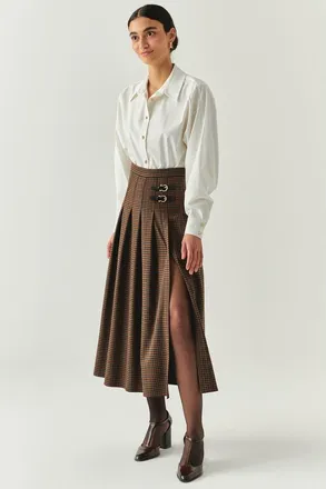 Exquise Zayla Checked Midi Skirt in Brown at Nordstrom, Size Xx-Large