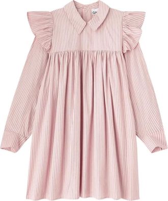 Ganni Oxford Stripe Mini Frill Dress