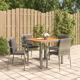 vidaXL Set Comedor De Jard&iacute;n 5 Piezas Con Cojines Rat&aacute;n Sint&eacute;tico Gris Vidaxl