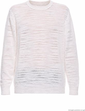 ATOMOFACTORY White Slub Crew-Neck Linen Blend Sweater